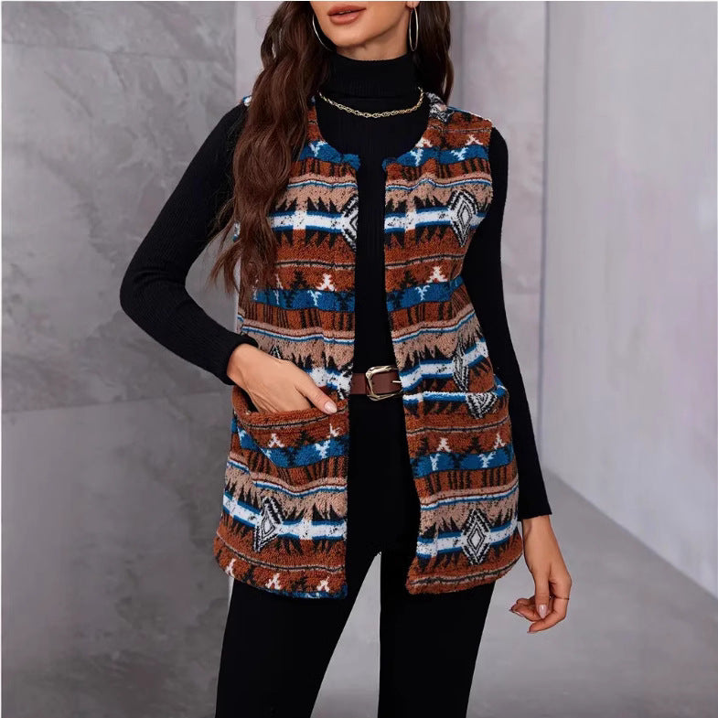 Damen Weste im Ethno-Look mit Taschen und weichem Material Drune