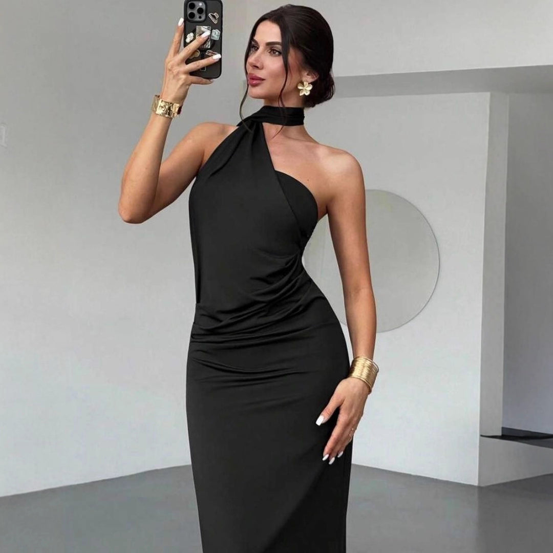 Damen Elegantes Langarm-Minikleid mit drapierter Silhouette und schickem Stehkragen Drune