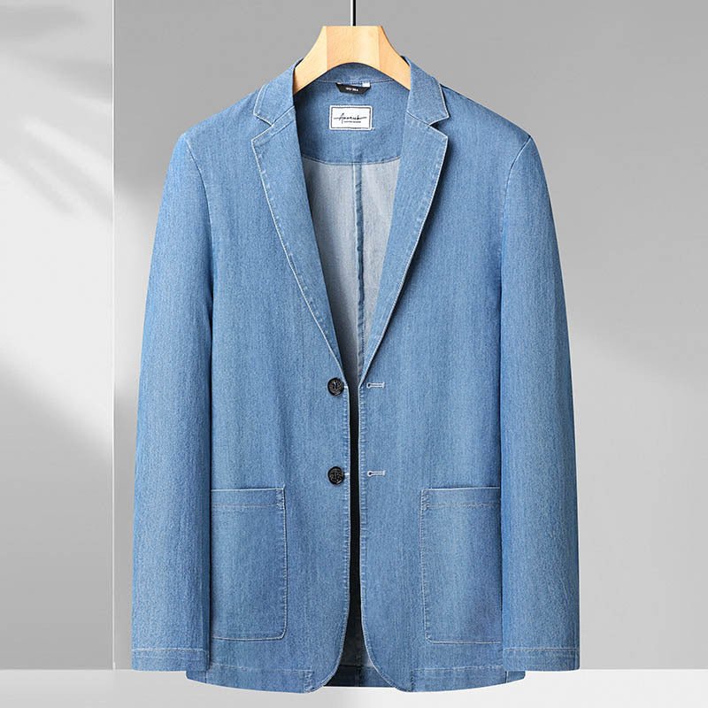Herren Leichter Jeansblazer im Casual-Sakko-Stil, ungefüttert mit aufgesetzten Taschen Drune
