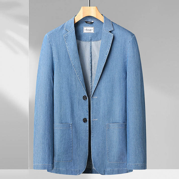 Herren Leichter Jeansblazer im Casual-Sakko-Stil, ungefüttert mit aufgesetzten Taschen Drune