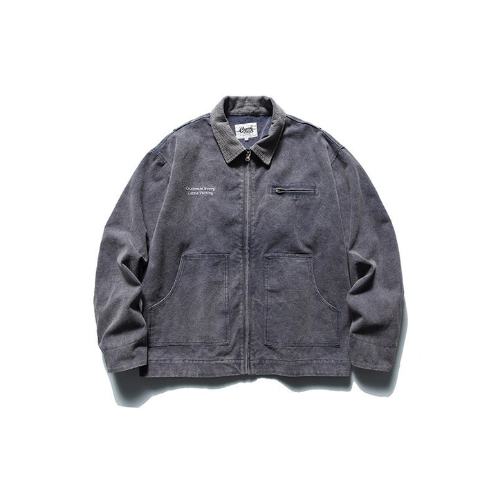 Herren Boxy-Worker-Jacke aus gewaschenem Canvas mit Cordkragen und Reißverschluss Drune