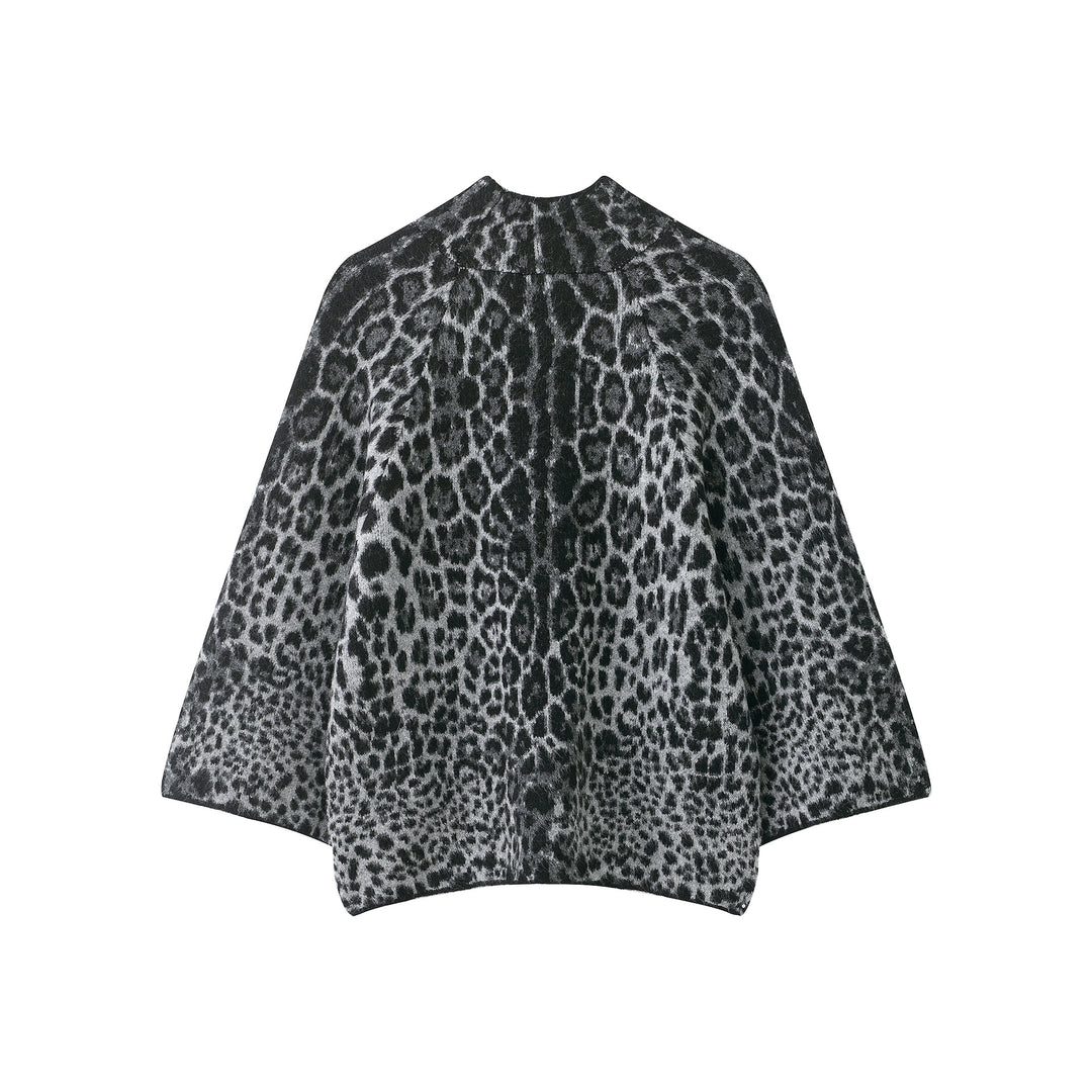 Damen Cape-Poncho mit Leopardenjacquard und Stehkragen Drune