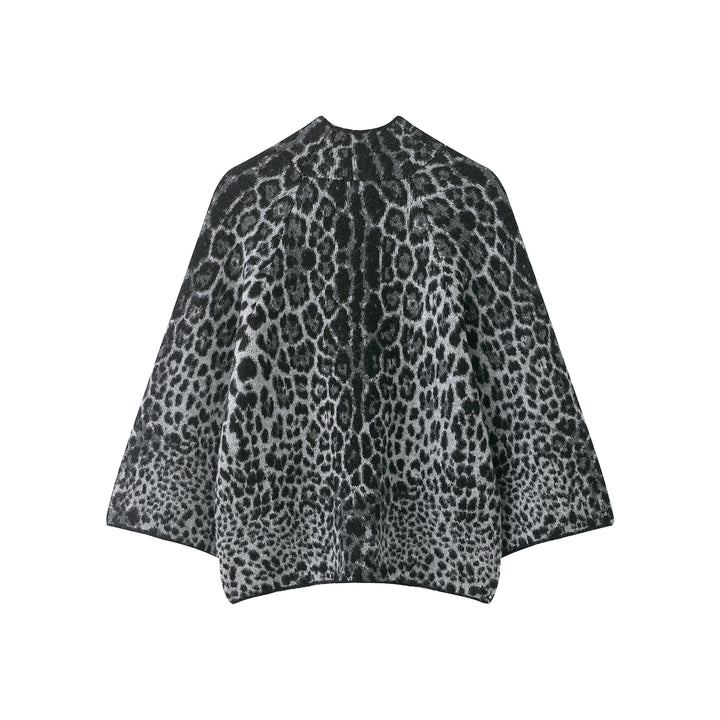 Damen Cape-Poncho mit Leopardenjacquard und Stehkragen Drune
