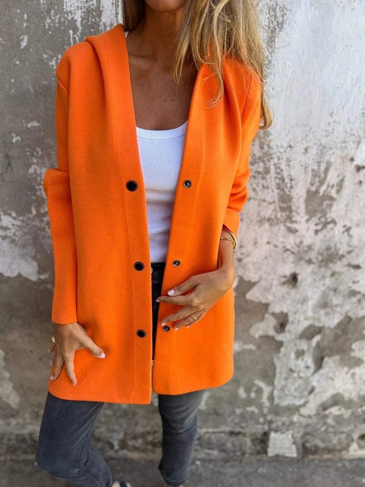 Damen nan Kapuzenmantel mittellanger Baumwollmix mit Druckknopfleiste und Eingrifftaschen Drune