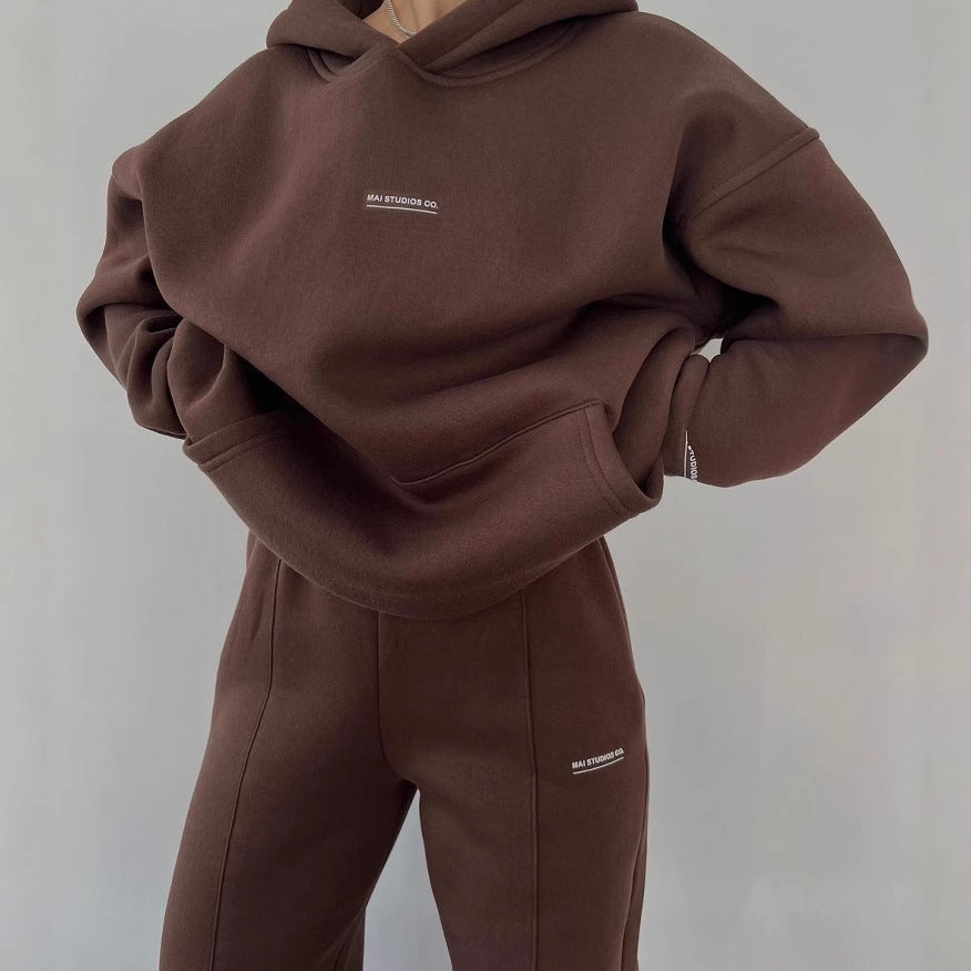 Damen Bequemer Oversized Hoodie mit Kängurutasche und modernem Schriftzug Drune
