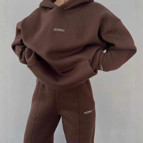 Damen Bequemer Oversized Hoodie mit Kängurutasche und modernem Schriftzug Drune
