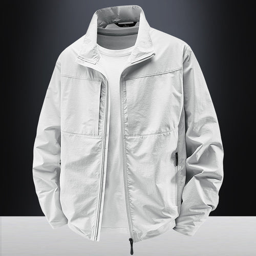 Herren Leichte urbane Windjacke mit Stehkragen, wasserabweisender Gewebemischung und verdeckten Reißverschlüssen Drune