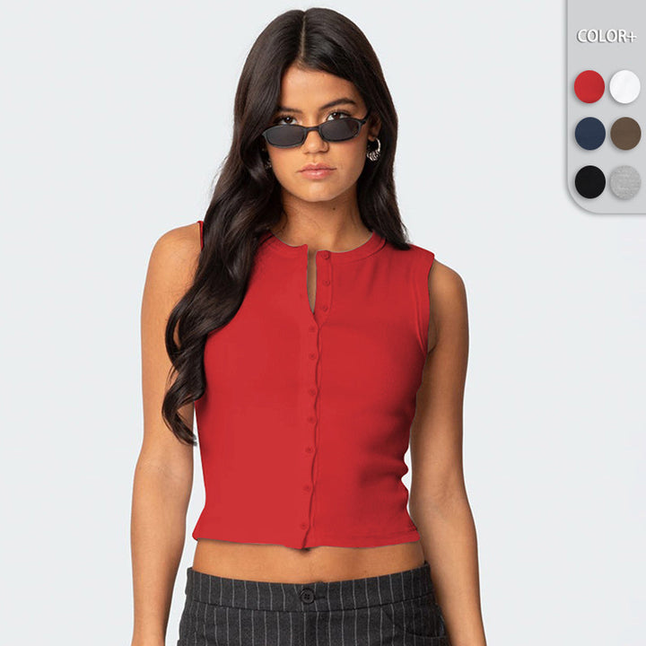 Damen Cropped Oberteil mit Knopfleiste und figurbetonter Passform Drune