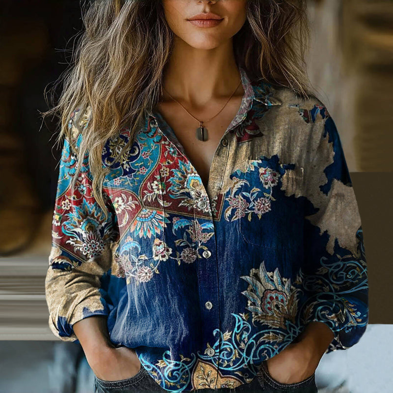 Damen Modische Bluse mit Paisleymuster Drune