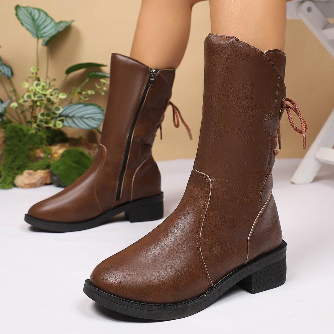 Damen Modische Stiefel mit Schnürung und seitlichem Reißverschluss Drune