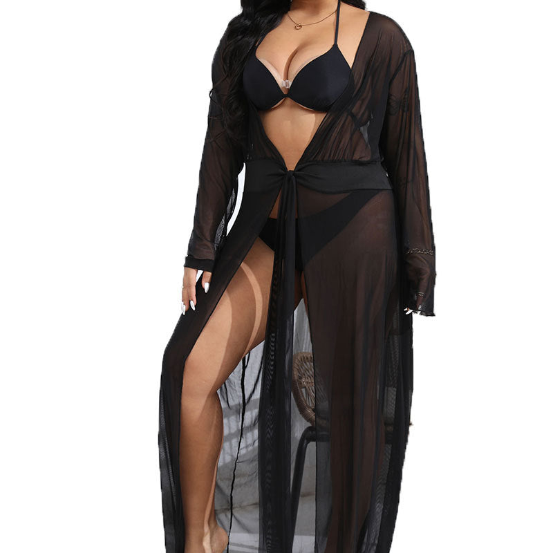 Damen transparenter Strandüberwurf mit verspieltem Taillengürtel Drune