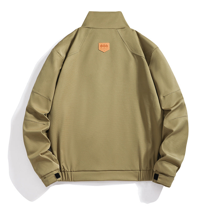 Herren leichte Canvas-Utility-Jacke mit Stehkragen, verdeckter Zweiwege-Reißverschluss und elastischen Bündchen Drune