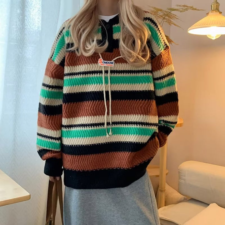 Herren lässige Strickjacke mit stylischem Kragen und kontrastierenden Streifen Drune