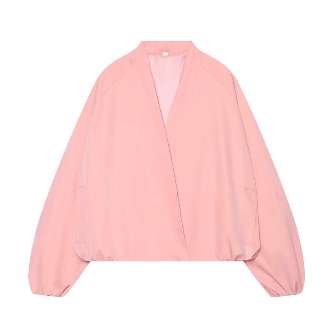 Damen Leichte Cropped-Bomberjacke im Boxy‑Schnitt mit offenem Kimono‑Verschluss Drune