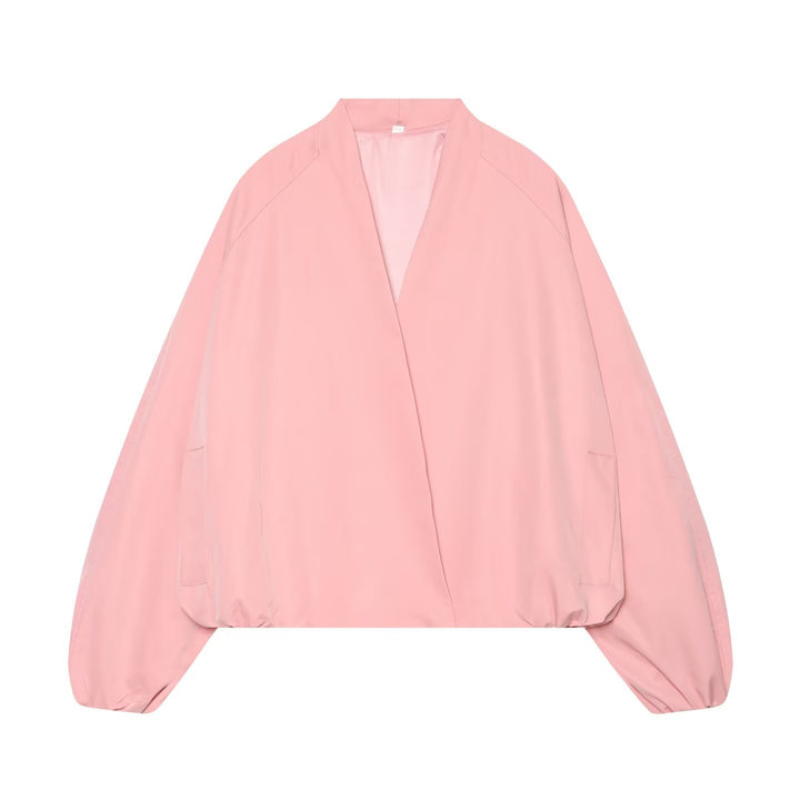 Damen Leichte Cropped-Bomberjacke im Boxy‑Schnitt mit offenem Kimono‑Verschluss Drune