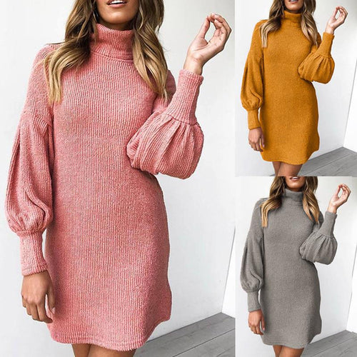 Damen Kleid mit hohem Kragen und voluminösen Ärmeln Drune