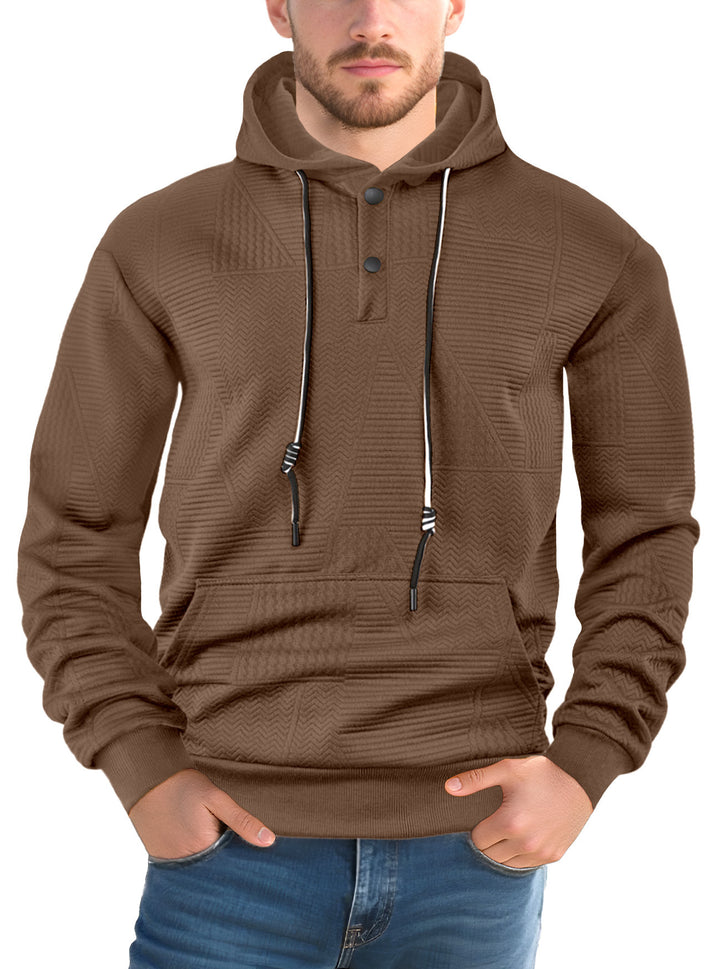Herren Texturierter Kapuzenpullover mit gesteppter Patchstruktur und Druckknopfleiste Drune