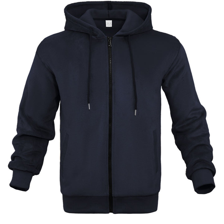 Herren Strukturiertes Kapuzen-Sweatshirt mit Vollzip, Seitentaschen und Rippbündchen Drune