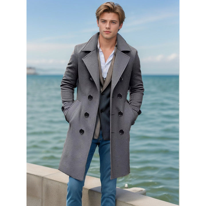 Herren knielanger klassischer Mantel mit gefütterter Innenlage und eleganter Knopfleiste Drune