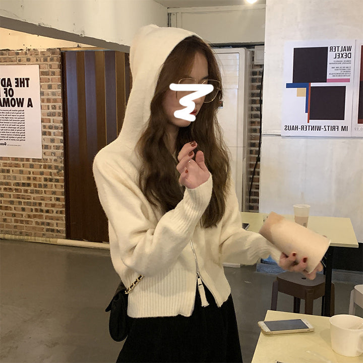 Damen modische Strickjacke mit Kapuze und Reißverschluss Drune
