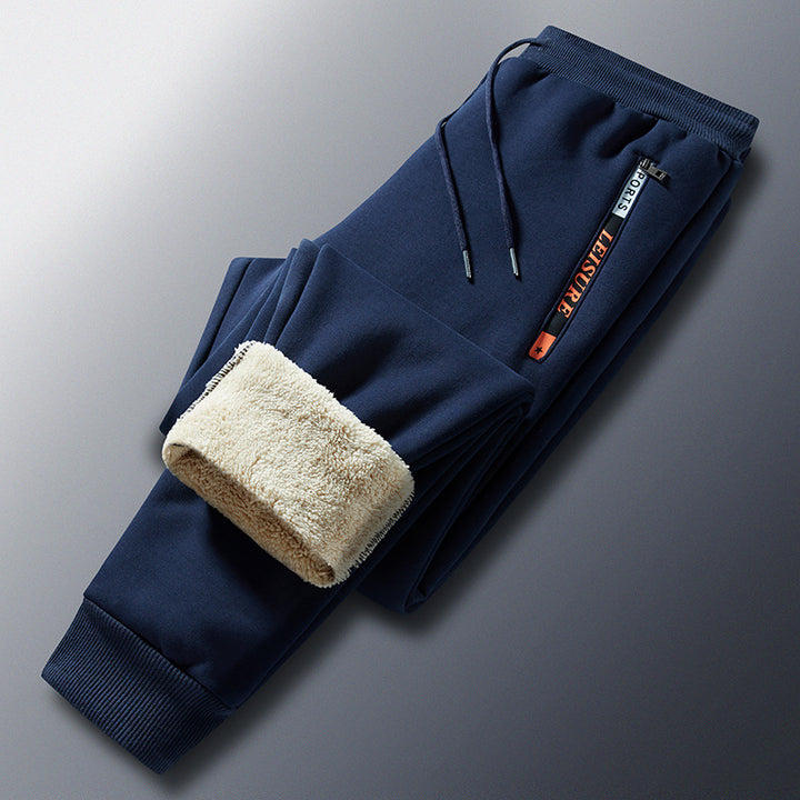 Herren Winterliche Fleece-Jogginghose mit Teddyfutter, elastischem Bund und Reißverschlusstaschen Drune