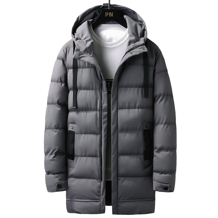 Herren Lange gestepptes Thermo-Parka mit Kapuze, Reißverschluss & Utility-Taschen Drune