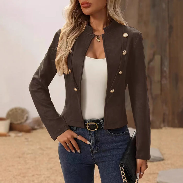 Damen Kurze Blazerjacke mit eleganter Knopfleiste und Stehkragen Drune
