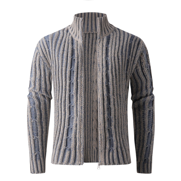 Herren Strickcardigan mit Zopfmuster, Stehkragen und durchgehendem Reißverschluss Drune
