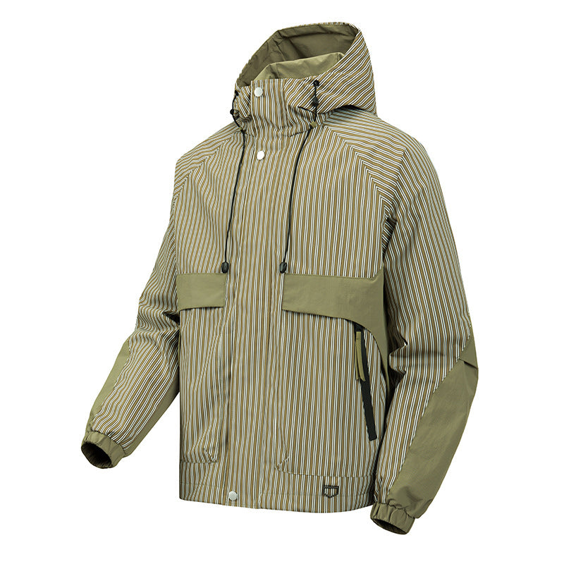 Herren Modische Windbreaker-Jacke mit Kapuze und Streifenmuster Drune