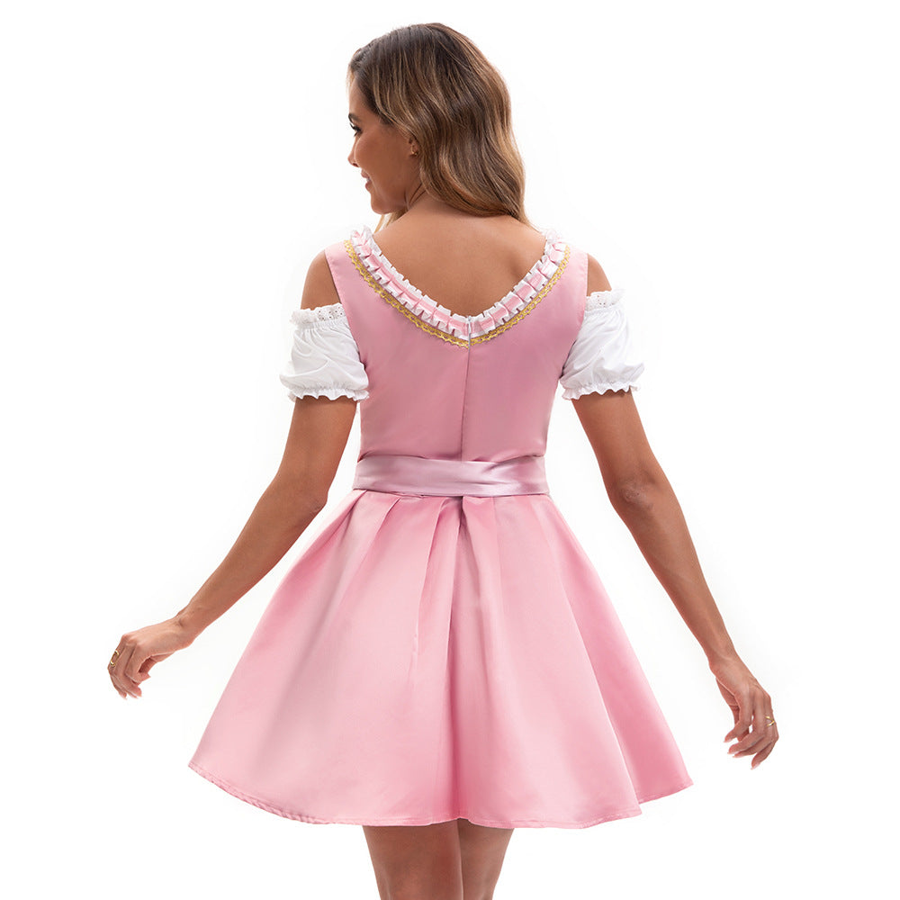 Damen nan Dirndlkleid mit Spitzen-Schürze, dekorativer Schnürung und Puffärmeln Drune