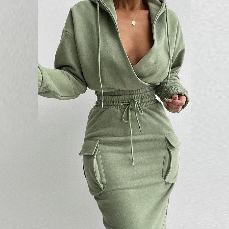 Damen Kapuzenkleid mit lässigem Schnitt und praktischen Taschen Drune