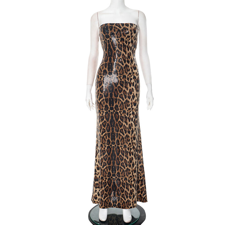 Damen Tierdruck Pailletten Maxikleid Drune