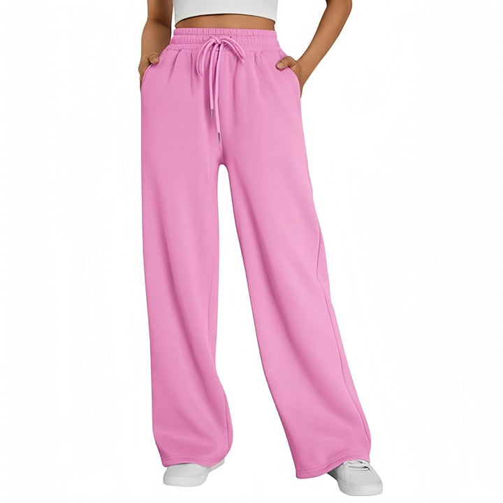 Damen nan Palazzo-Loungehose mit hoher Taille, elastischem Bund, Kordelzug und tiefen Seitentaschen Drune