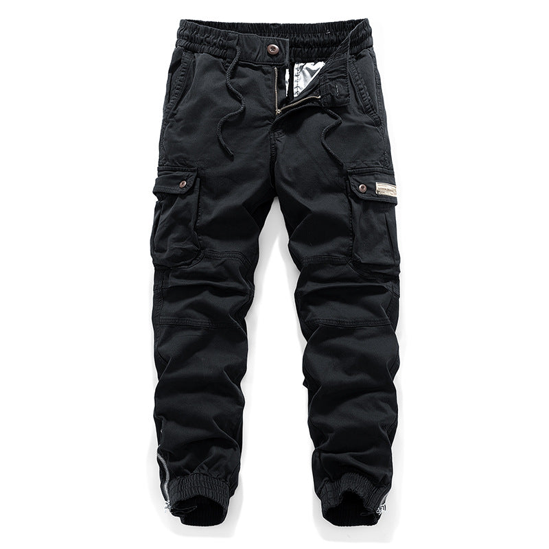 Herren Tactical-Canvas-Cargohose im Joggerstil mit elastischem Tunnelzugbund, Knieabnähern und Multifunktions-Pattentaschen Drune