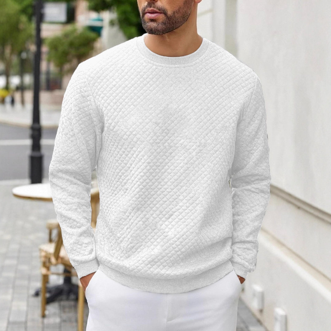 Herren gesteppter Sweatpullover mit Rautensteppung, geripptem Kragen und komfortablem Regular Fit Drune