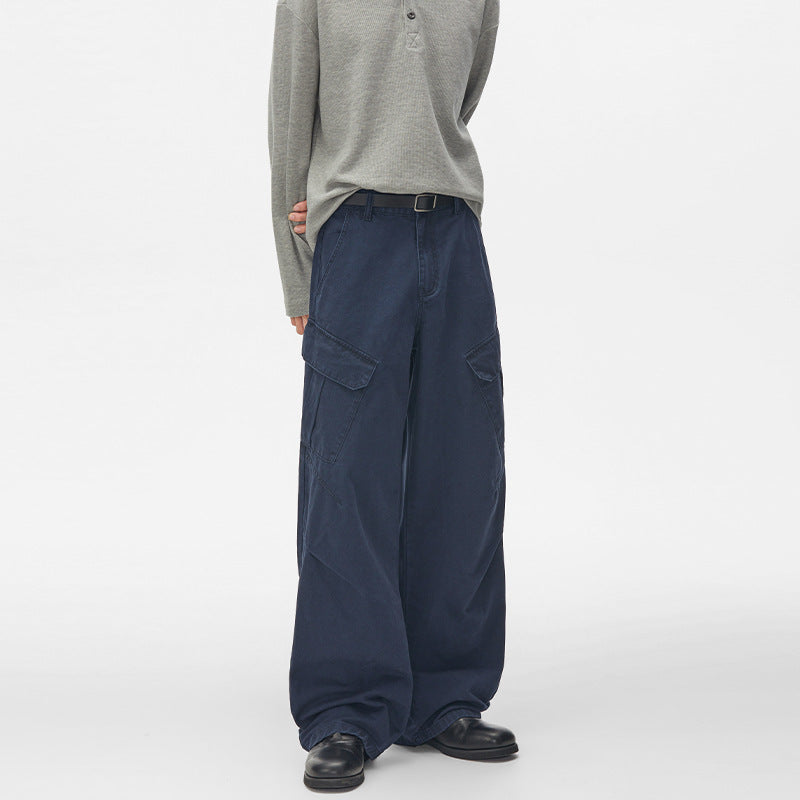 Herren Ultraweite Cargo-Twillhose mit hoher Bundlinie, Oversized-Bein und aufgesetzten Klappentaschen Drune
