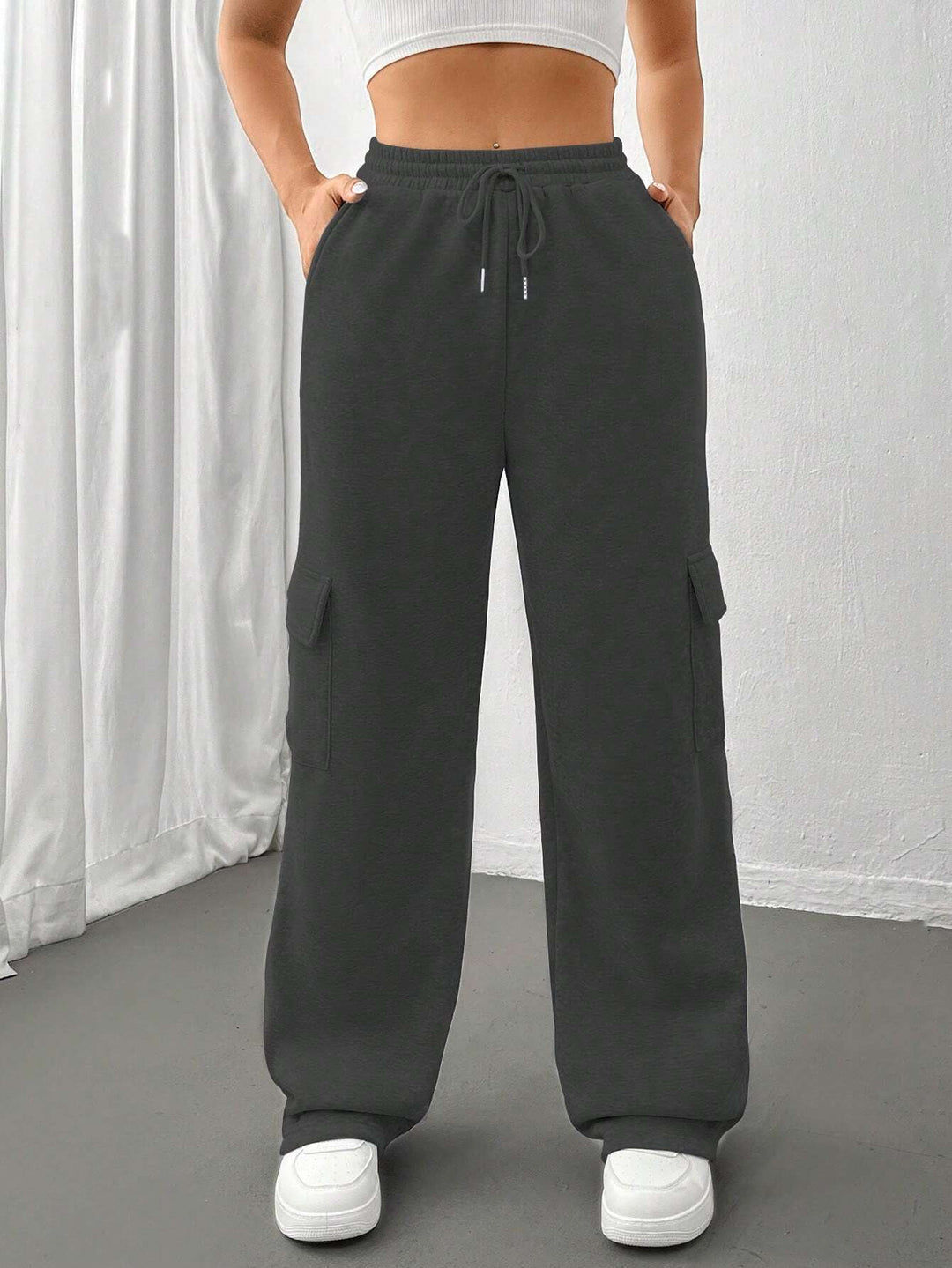 Damen Weite Cargohose im Jogger‑Stil mit Kordelzug Drune