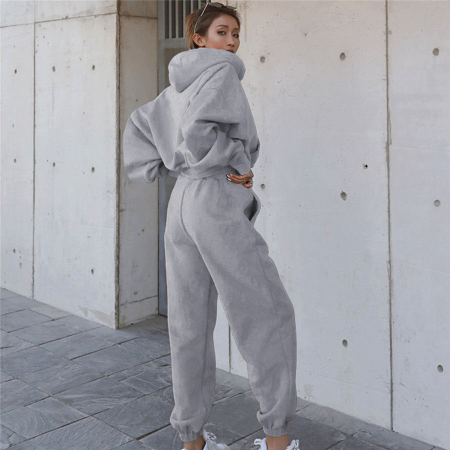 Damen nan oversized Freizeitanzug mit Kapuze und hoher Taille Drune