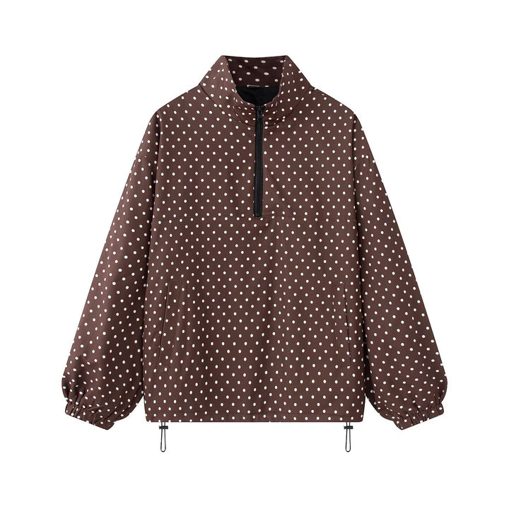 Damen Gepunkteter leichter Anorak mit Halbzip, Kängurutasche und Kordelzug Drune