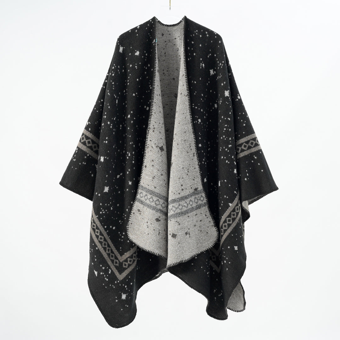 Damen Oversize-Umhangcape aus Wollmix mit zweifarbiger Wendestruktur Drune