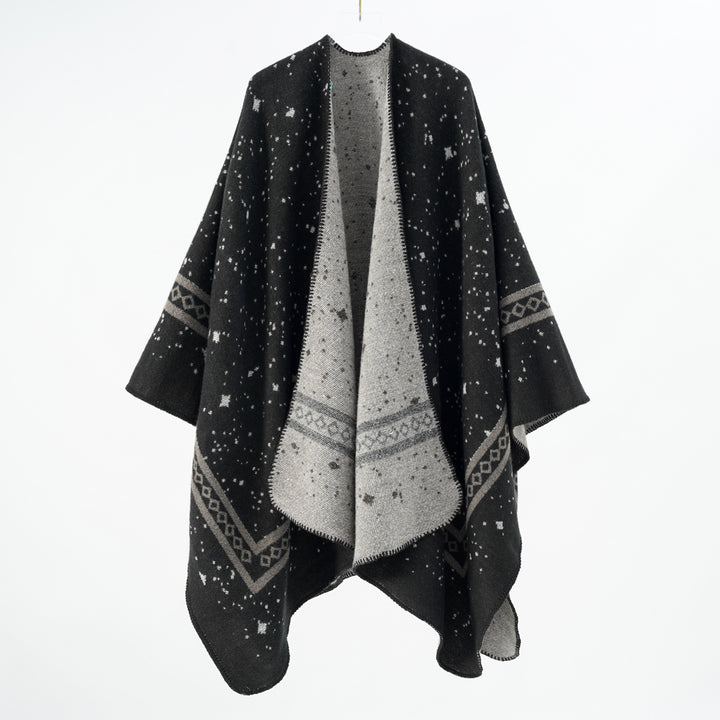 Damen Oversize-Umhangcape aus Wollmix mit zweifarbiger Wendestruktur Drune
