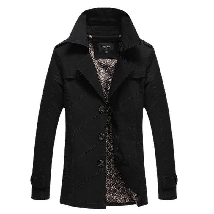 Herren moderner zweireihiger Trenchcoat mit Epauletten und kariertem Innenfutter Drune
