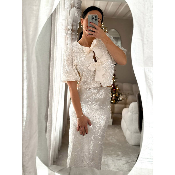 Damen Paillettenbluse mit Schleifendetails Drune