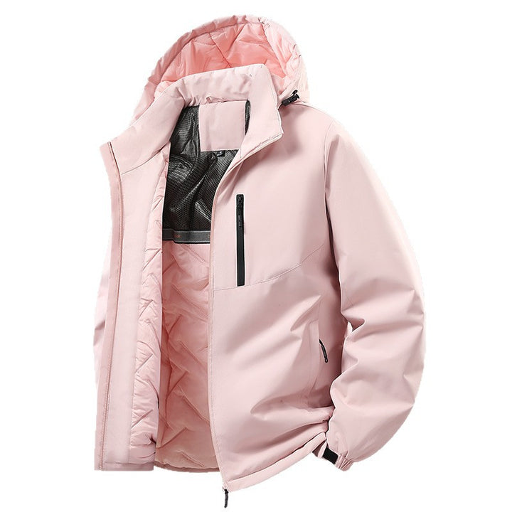 Herren Leichte isolierte Hybrid-Outdoorjacke mit Thermofutter, Kapuze und wasserdichten Reißverschlüssen Drune