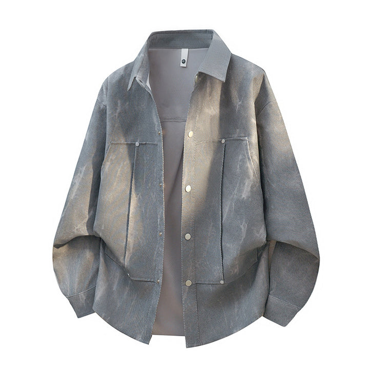Herren oversized Canvas-Hemdjacke mit Acid‑Wash‑Optik, Druckknopfverschluss und aufgesetzten Fronttaschen Drune