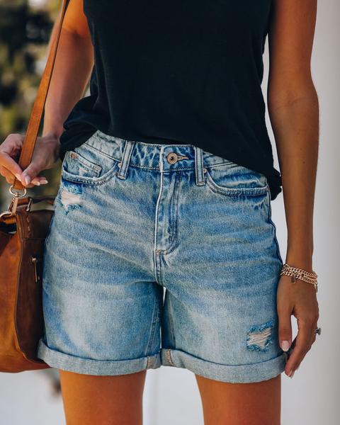 Damen Jeansshorts im lässigen Relaxed Fit mit modischen Destroyed-Details Drune