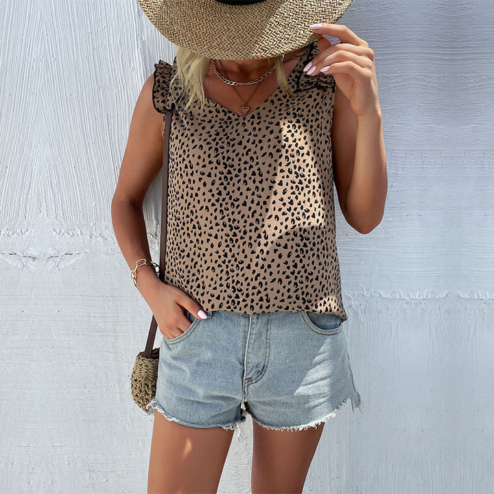 Damen top mit Rüschendetails und animalischem Muster Drune