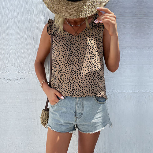 Damen top mit Rüschendetails und animalischem Muster Drune