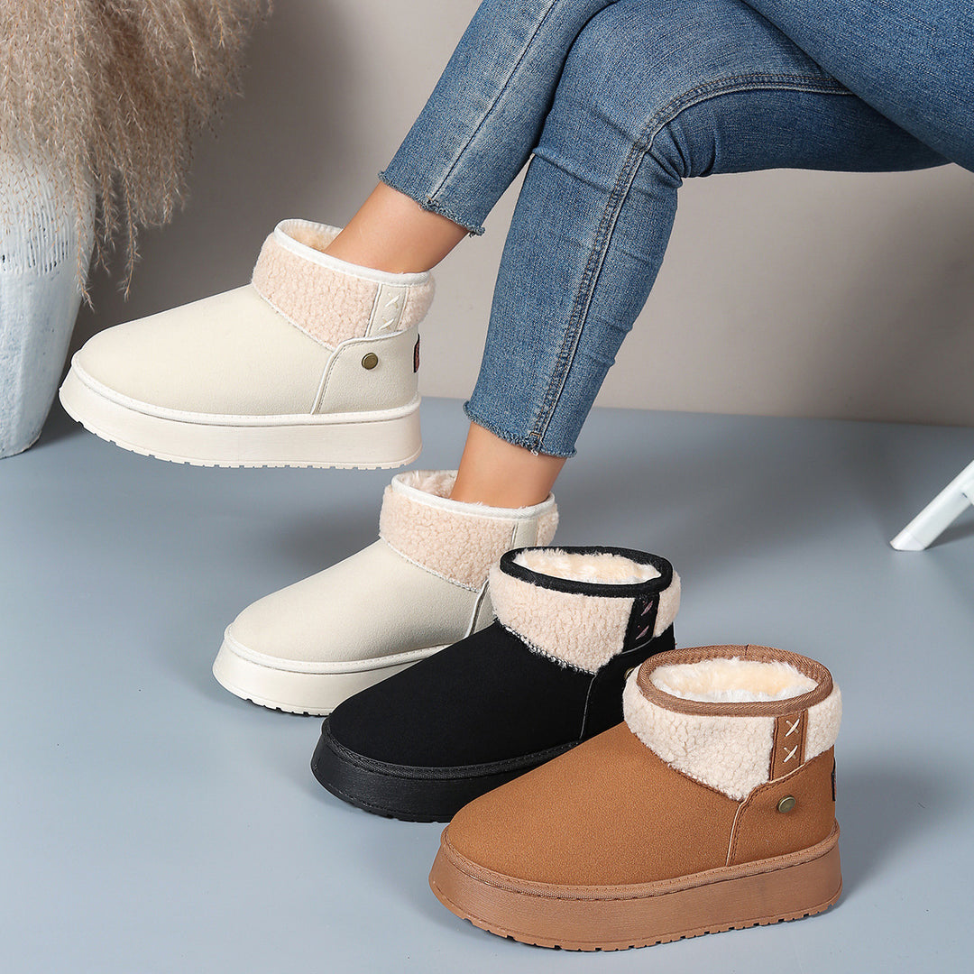 Damen Gefütterte Plateau-Stiefelette mit Teddykragen und Slip-On-Schaft Drune
