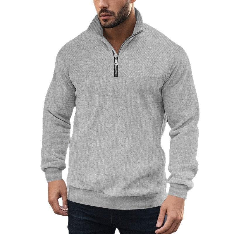 Herren Halbzip-Pullover mit Zopfstrick-Optik und Strukturpaneelen Drune